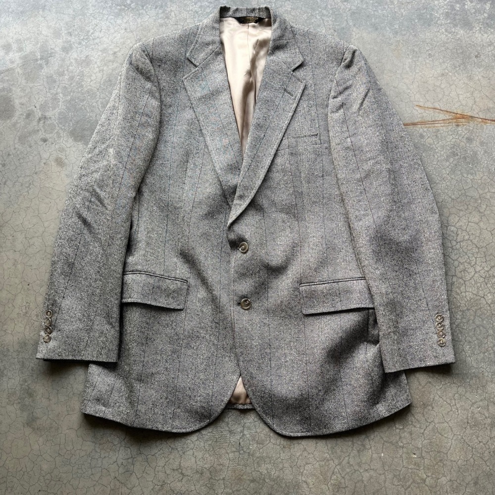 Dillards Racquet Club Mens Gray Herringbone Striped Blazer Sport Coat USA Made